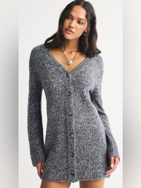 NWT Abercrombie & Fitch Long Sleeve Cardigan Mini Sweater Dress, Petite Medium